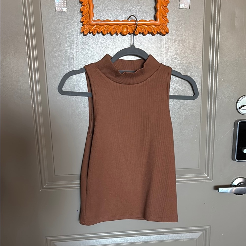 Brown Sleeveless Mock Neck Top